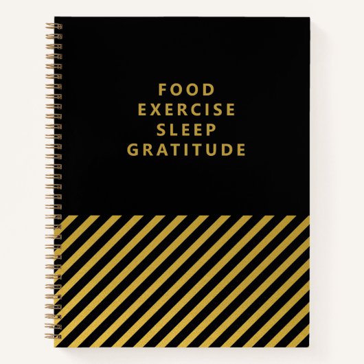 ブラックゴールドフォイルストライプズ上品な感謝ジャーナル ノートブック (正面)