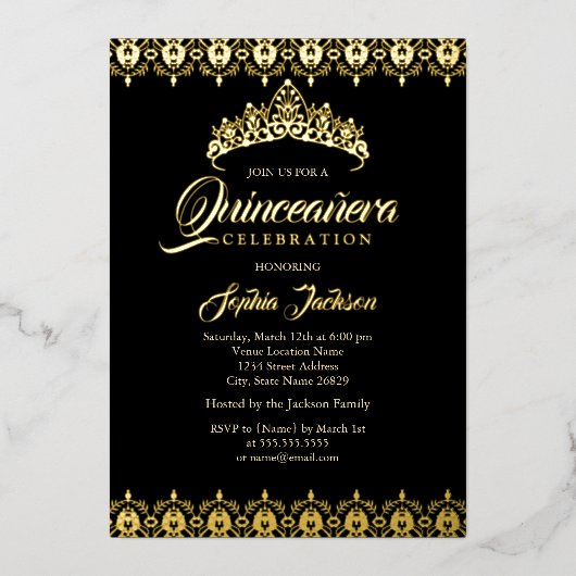 ブラックゴールドフォイルティアラキンセアニェラ 箔招待状 (正面)