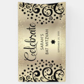 ブラックゴールドフォイルバルミツワーライフスクリプトの木 横断幕 (縦)