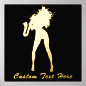 ブラックゴールドフォイルプリントズサクソミュージックガールカスタム文字 箔ポスター (正面)