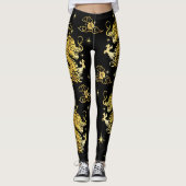 ブラックゴールドフォイル中国のドラゴン旧正月はっきりした レギンス (正面)