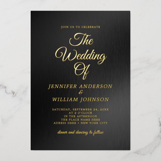 ブラックゴールドフォイル書道シンプルエレガント 箔招待状 (正面)