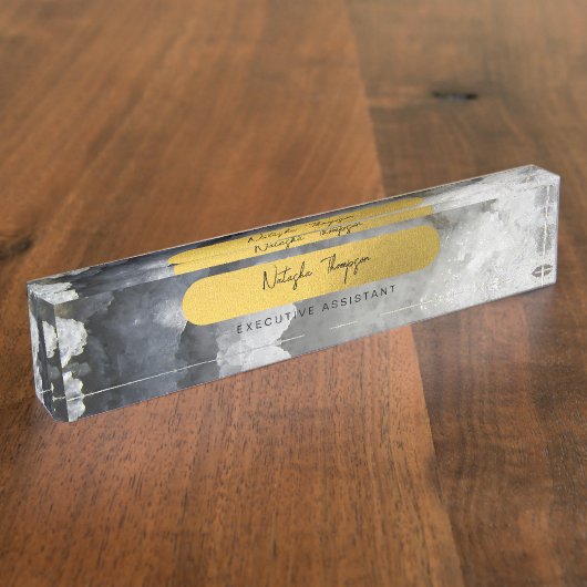 ブラックゴールドフォイル海の結晶の署名スクリプト デスクネームプレート (側面)