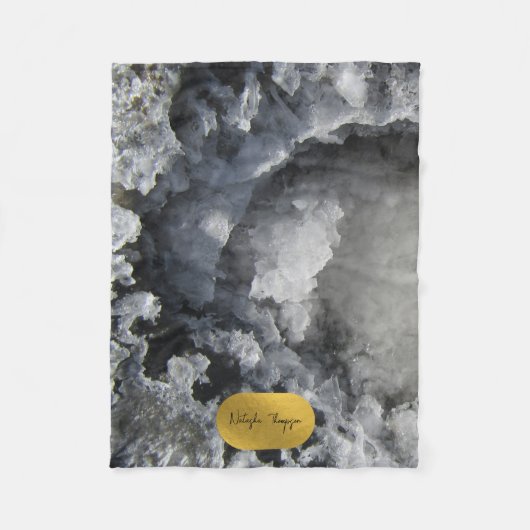 ブラックゴールドフォイル海の結晶の署名スクリプト フリースブランケット (正面)