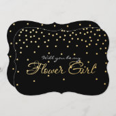ブラックゴールドフォイル紙吹雪フラワーガールカード 招待状 (正面/裏面)
