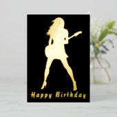 ブラックゴールドフォイル誕生日カードギタープレイヤーガール 箔シーズンカード (立ち正面)
