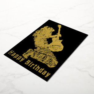 ブラックゴールドフォイル誕生日カードロックギタープレーヤー 箔シーズンカード