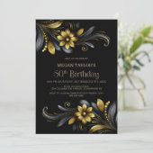 ブラックゴールドフラワー50歳の誕生日パーティー 招待状 (スタンド正面)