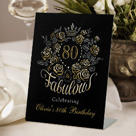 ブラックゴールドフラワー80歳の誕生日おめでとう 台座サイン