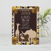 ブラックゴールドブラウン動物園動物サファリプリントパーティー 招待状 (スタンド正面)