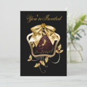 ブラックゴールドホリーデクリスマスパーティー招待状 招待状 (スタンド正面)