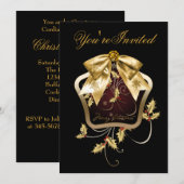 ブラックゴールドホリーデクリスマスパーティー招待状 招待状 (正面/裏面)