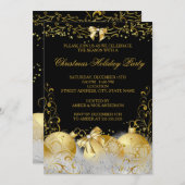 ブラックゴールドホワイトビジュー クリスマスホリデーパーティー 招待状 (正面/裏面)
