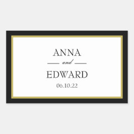 ブラックゴールドボーダーブライドグルーム長方形ステッカー 長方形シール