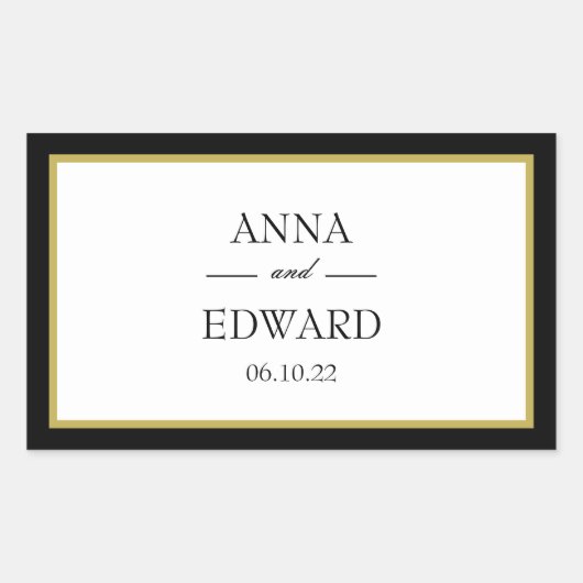 ブラックゴールドボーダーブライドグルーム長方形ステッカー 長方形シール (正面)