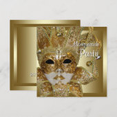 ブラックゴールドマスカレードパーティーの招待状 招待状 (正面/裏面)