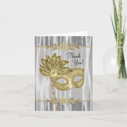 ブラックゴールドマスカレードパーティー感謝カード サンキューカード (正面)