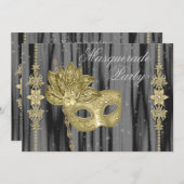 ブラックゴールドマスカレードパーティー 招待状 (正面/裏面)