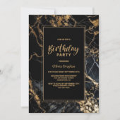 ブラックゴールドマーブル 誕生日パーティー 招待状 (正面)