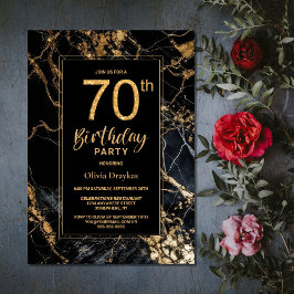 ブラックゴールドマーブル 70歳の誕生日パーティー招待状 招待状