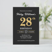 ブラックゴールドミニマリストモダンシンプル28歳の誕生日 招待状 (スタンド正面)