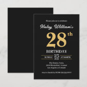ブラックゴールドミニマリストモダンシンプル28歳の誕生日 招待状 (正面/裏面)