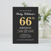 ブラックゴールドミニマリストモダンシンプル66歳の誕生日 招待状 (スタンド正面)