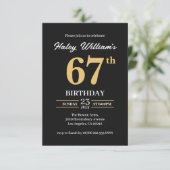 ブラックゴールドミニマリストモダンシンプル67歳の誕生日 招待状 (スタンド正面)