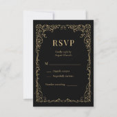 ブラックゴールドミニマリスト結婚式RSVP 出欠カード (正面)