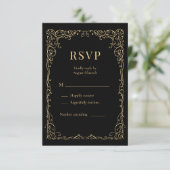 ブラックゴールドミニマリスト結婚式RSVP 出欠カード (スタンド正面)