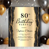 ブラックゴールドモダンな80歳の誕生日招待状