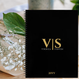 ブラックゴールドモノグラムイニシャル 現代のプロフェッショナル ノートブック