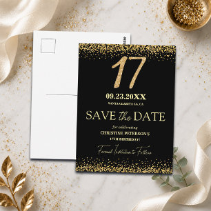 ブラックゴールドラメ 17歳の誕生日 Save the Date ポストカード