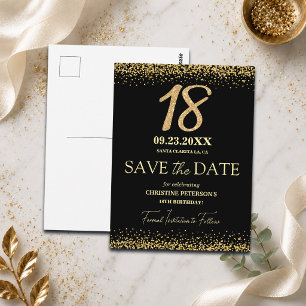 ブラックゴールドラメ 18歳の誕生日 Save the Date ポストカード