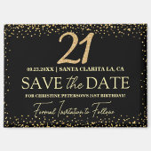 ブラックゴールドラメ 21歳の誕生日 Save the Date マグネット (正面)
