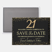 ブラックゴールドラメ 21歳の誕生日 Save the Date マグネット (正面/裏面)