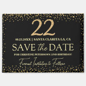 ブラックゴールドラメ 22歳の誕生日 Save the Date マグネット (正面)
