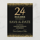 ブラックゴールドラメ 24歳の誕生日 Save the Date ポストカード (正面)