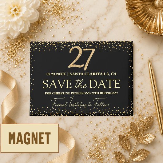 ブラックゴールドラメ 27歳の誕生日 Save the Date マグネット