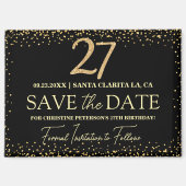 ブラックゴールドラメ 27歳の誕生日 Save the Date マグネット (正面)