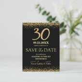 ブラックゴールドラメ 30歳の誕生日 Save the Date ポストカード (スタンド正面)