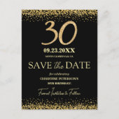 ブラックゴールドラメ 30歳の誕生日 Save the Date ポストカード (正面)