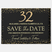 ブラックゴールドラメ 32歳の誕生日 Save the Date マグネット (正面)