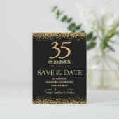 ブラックゴールドラメ 35歳の誕生日 Save the Date ポストカード (スタンド正面)