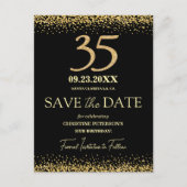 ブラックゴールドラメ 35歳の誕生日 Save the Date ポストカード (正面)