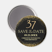 ブラックゴールドラメ 37歳の誕生日 Save the Date マグネット (正面/裏面)
