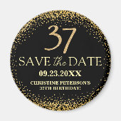 ブラックゴールドラメ 37歳の誕生日 Save the Date マグネット (正面)
