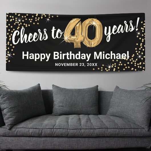 ブラックゴールドラメ 40歳の誕生日 横断幕