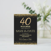 ブラックゴールドラメ 40歳の誕生日 Save the Date ポストカード (スタンド正面)