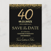 ブラックゴールドラメ 40歳の誕生日 Save the Date ポストカード (正面)